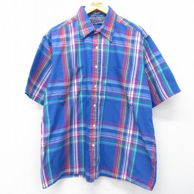 バンヒューセン 90s 半袖シャツ チェック ネイビー メンズXL相当 | 古着