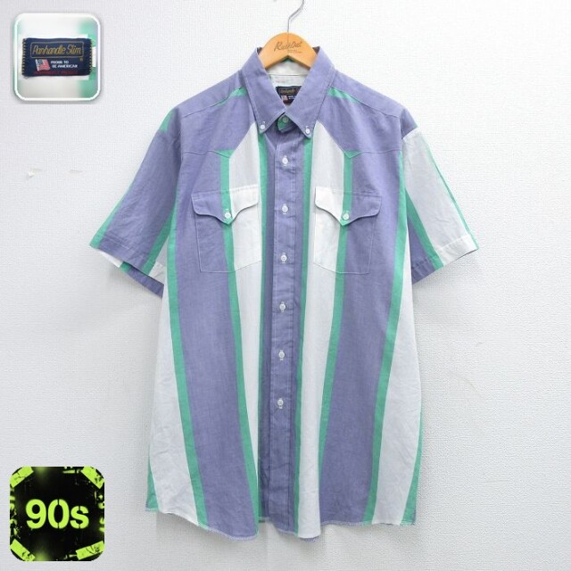 【20%OFF】90s 半袖ウエスタンシャツ ストライプ ホワイト メンズXL相当 | 古着