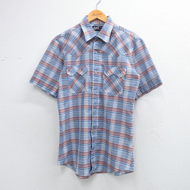 リーバイス 90s 半袖ウエスタンシャツ チェック ネイビー メンズM相当 | 古着