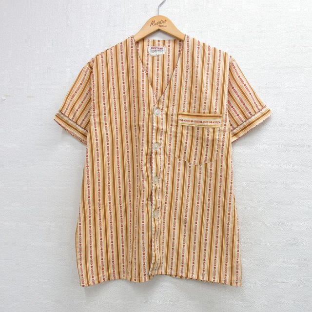 80s 半袖パジャマシャツ ストライプ ベージュ メンズM相当 | 古着