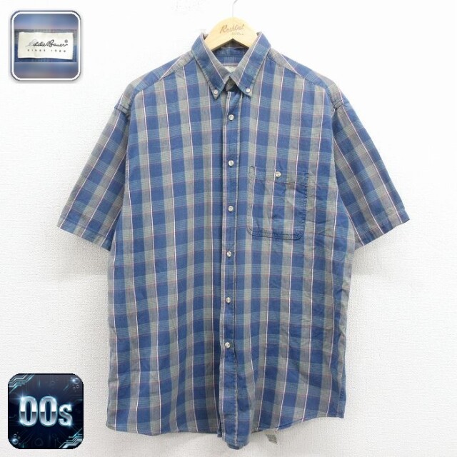 【20%OFF】エディーバウアー 00s 半袖シャツ ネイビーチェック メンズXL相当 | 古着