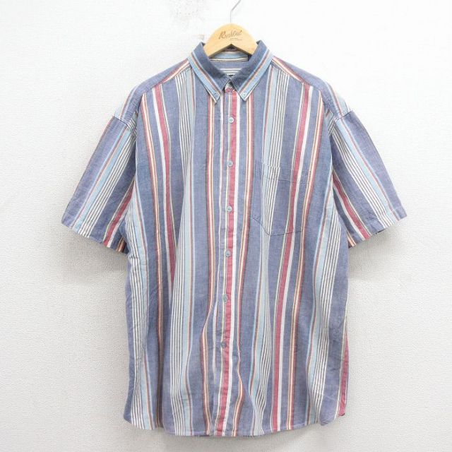 バンヒューセン 90s 半袖シャツ ストライプ ネイビー メンズXL相当 | 古着