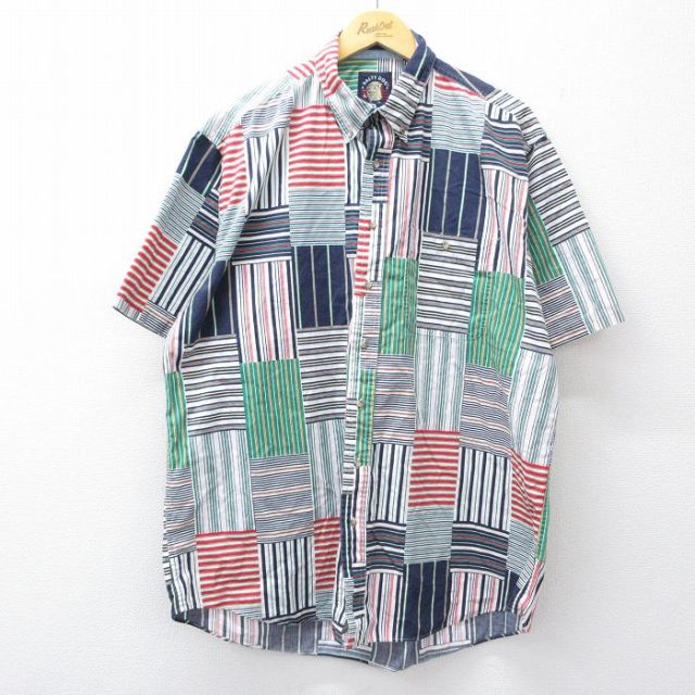 90s 半袖シャツ パッチワーク風 ホワイト XL | 古着