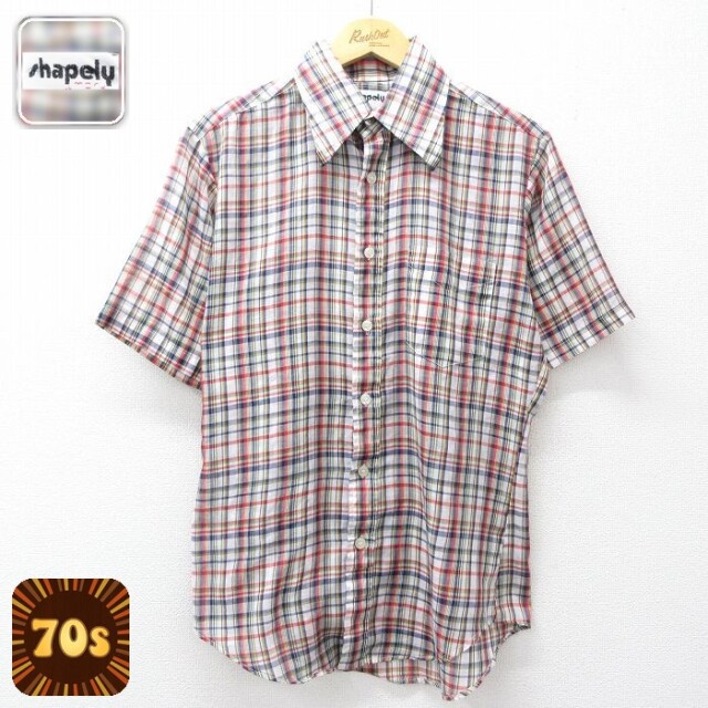 【20%OFF】70s 半袖シャツ ホワイトチェック メンズM相当 | 古着