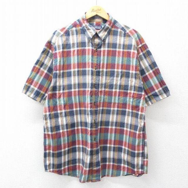 ランズエンド 00s 半袖シャツ チェック ネイビー メンズXL相当 | 古着