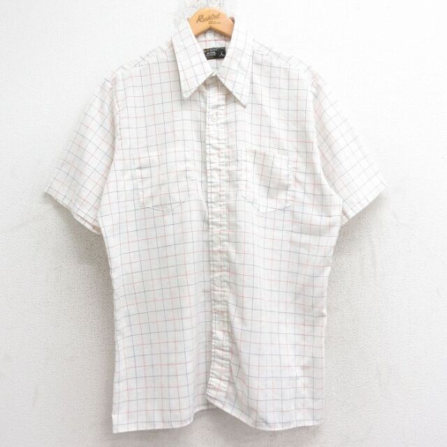 70s 半袖シャツ ホワイトチェック メンズXL相当 | 古着