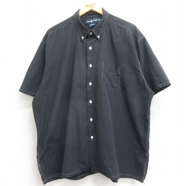 ラルフローレン 90s 半袖シャツ ワンポイントロゴ ブラックチェック XL | 古着