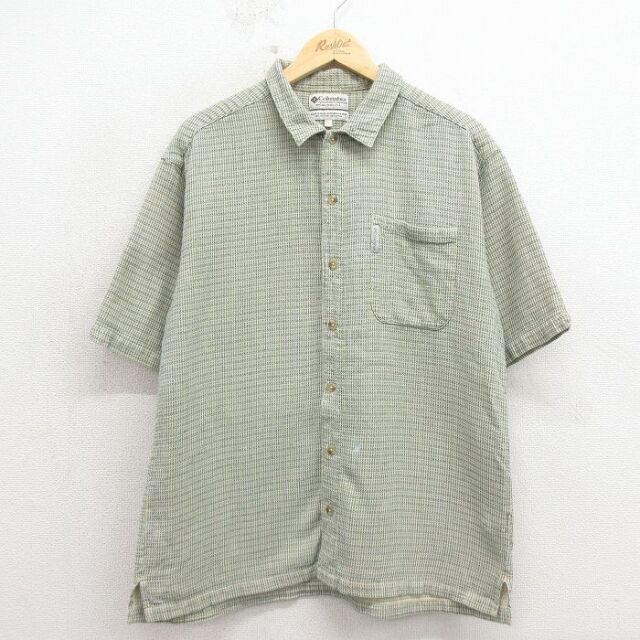 コロンビア 00s 半袖シャツ グリーンチェック L | 古着