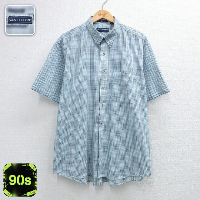 バンヒューセン 90s 半袖シャツ ネイビーチェック メンズXL相当 | 古着