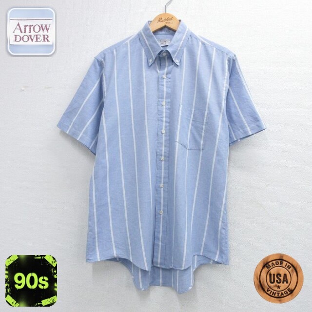 【20%OFF】アロー 90s 半袖シャツ ストライプ ネイビー メンズL相当 | 古着