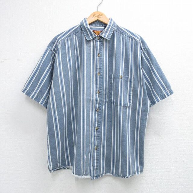FADED GLORY 90s 半袖シャツ ストライプ ネイビー XL | 古着