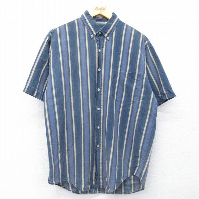 ベーシックエディションズ 90s 半袖シャツ ストライプ ネイビー メンズL相当 | 古着