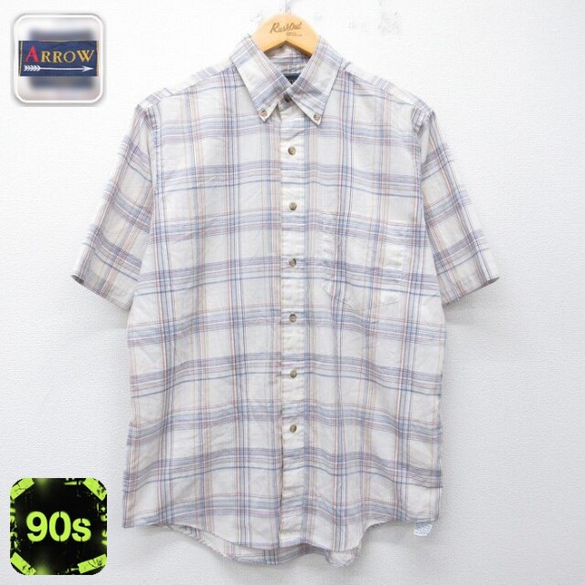 【20%OFF】アロー 90s 半袖シャツ ベージュチェック メンズL相当 | 古着