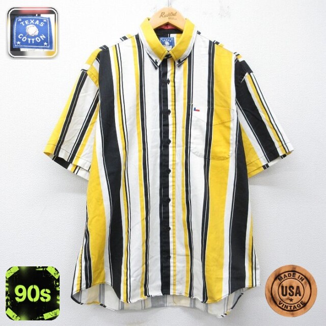 【20%OFF】90s 半袖シャツ ストライプ イエロー メンズXL相当 | 古着