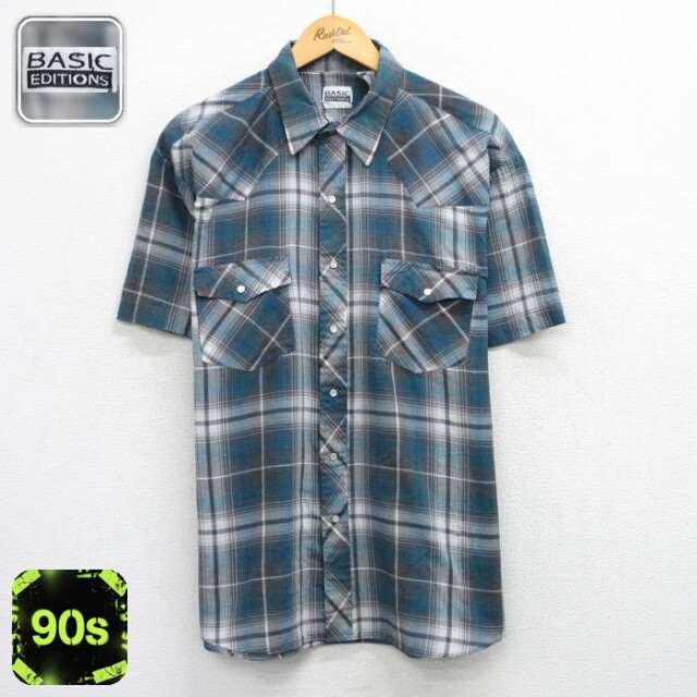 【20%OFF】ベーシックエディションズ 90s 半袖ウエスタンシャツ グリーンチェック メンズXL相当 | 古着