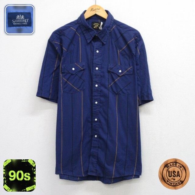 【20%OFF】ウエスタンシャツ ストライプ ネイビー メンズXL相当 | 古着