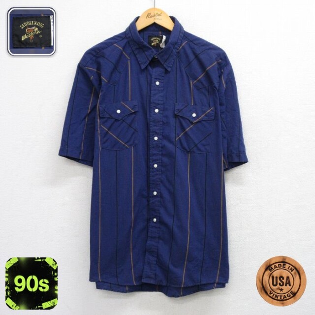 【20%OFF】ウエスタンシャツ ストライプ ネイビー メンズXL相当 | 古着