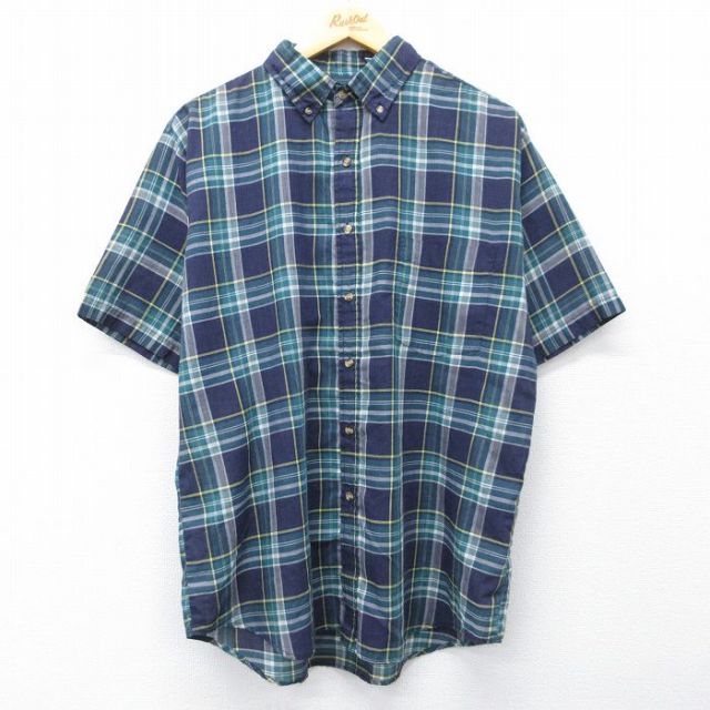 キー 90s 半袖シャツ ネイビーチェック XL | 古着