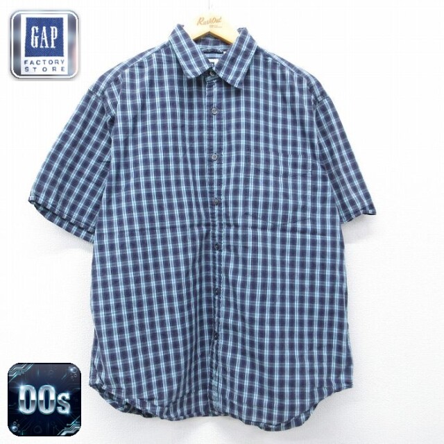 【20%OFF】ギャップ 00s 半袖シャツ チェック ネイビー メンズL相当 | 古着
