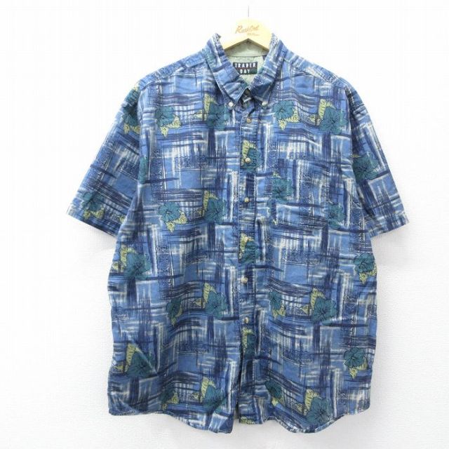 TRADER BAY 00s 半袖シャツ 花 ネイビー メンズXL相当 | 古着