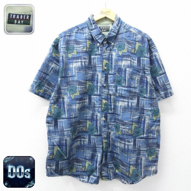 TRADER BAY 00s 半袖シャツ 花 ネイビー メンズXL相当 | 古着