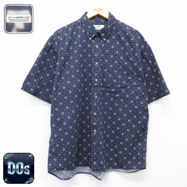【20%OFF】00s 半袖シャツ 総柄 ネイビー メンズXL相当 | 古着