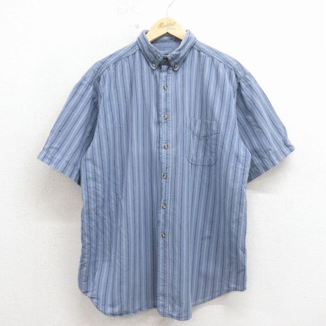 00s 半袖シャツ ストライプ ネイビー XL | 古着