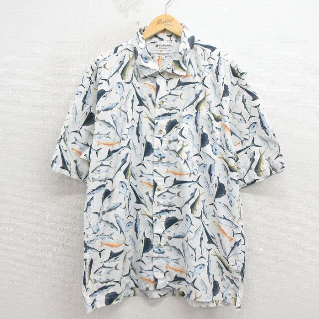 コロンビア 00s 半袖シャツ 魚 ホワイト L | 古着