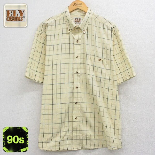 ELY 90s 半袖シャツ イエローチェック メンズXL相当 | 古着