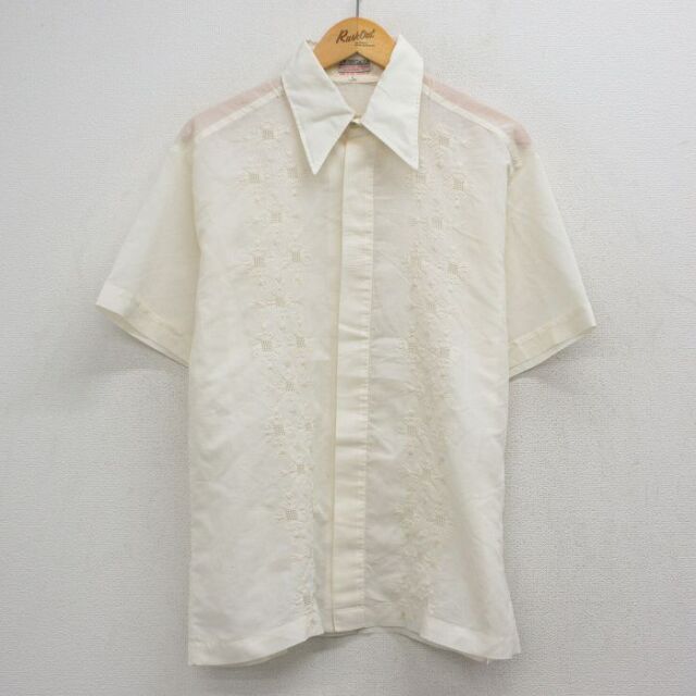 70s 半袖シャツ 刺繍 ホワイト メンズL相当 | 古着