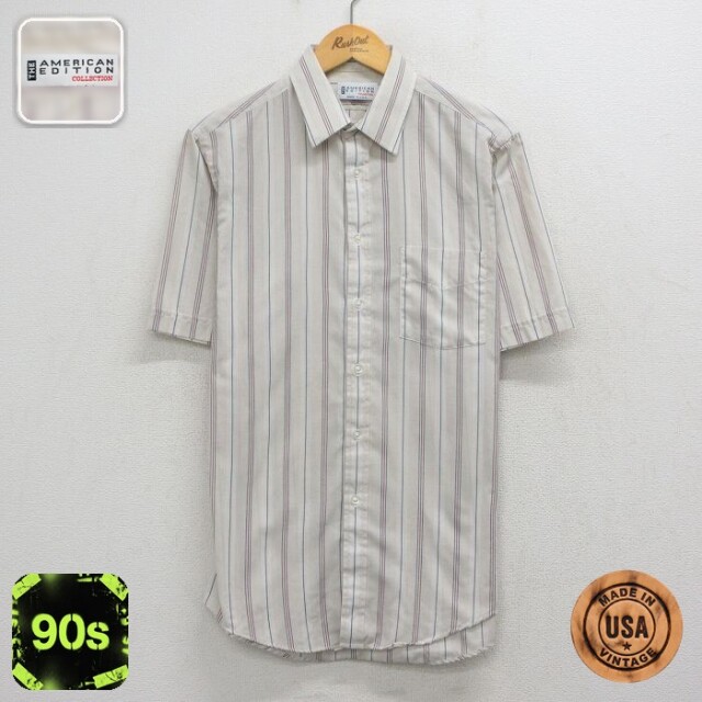 【20%OFF】90s 半袖シャツ ストライプ ベージュ メンズL相当 | 古着