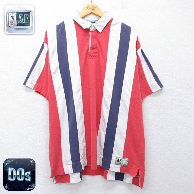 【20%OFF】アメリカンイーグル 00s 半袖ラガーシャツ ストライプ レッド メンズXL相当 | 古着