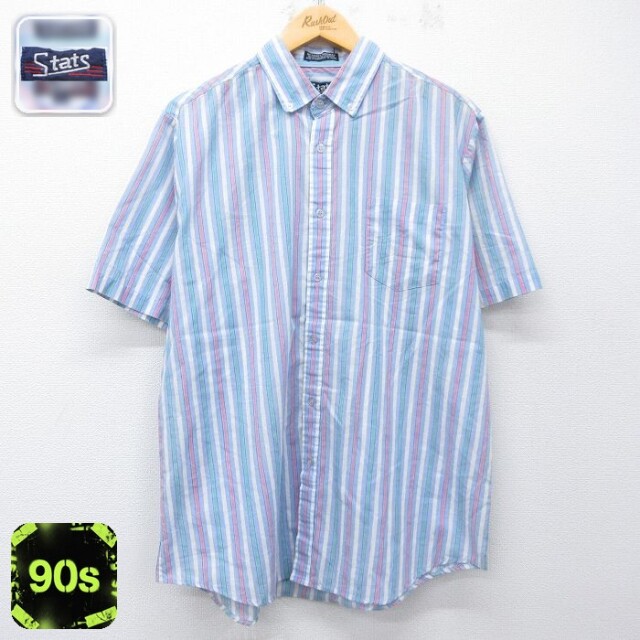 90s 半袖シャツ ストライプ ネイビー メンズXL相当 | 古着