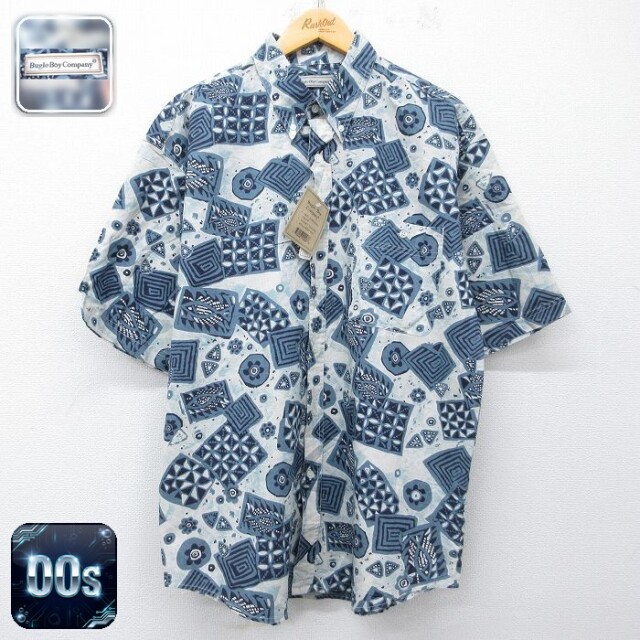 【20%OFF】ビューグルボーイ 00s 半袖シャツ 総柄 ネイビー メンズXL相当 | 古着