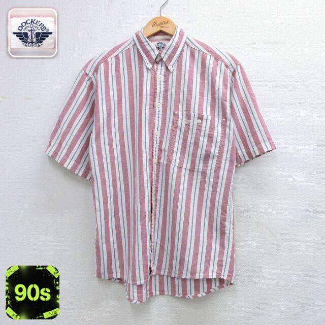 【20%OFF】ドッカーズ 90s 半袖シャツ ワンポイントロゴ レッドストライプ メンズL相当 | 古着