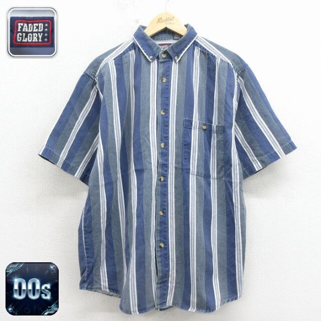 FADED GLORY 00s 半袖シャツ ネイビーストライプ メンズXL相当 | 古着