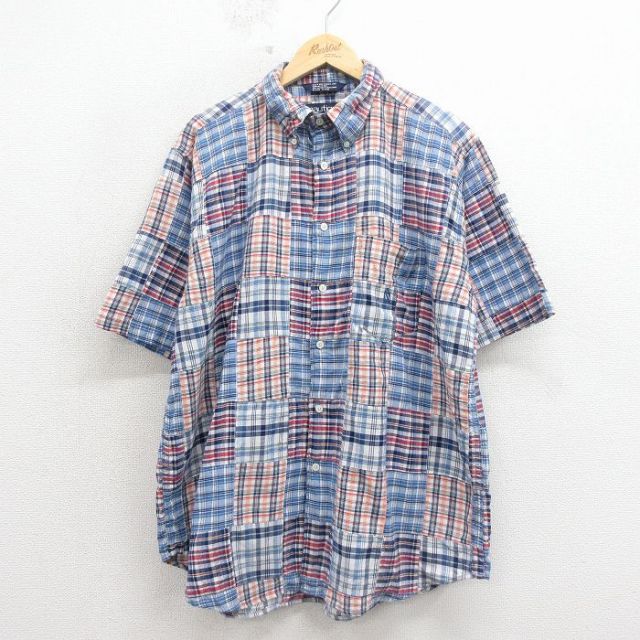 ノーティカ 90s 半袖シャツ ワンポイントロゴ ネイビーチェック XL | 古着