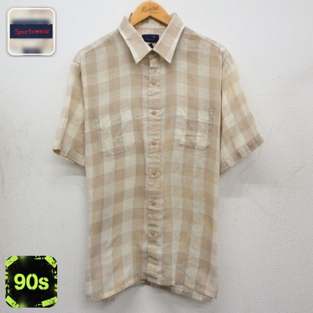 【20%OFF】アロー 90s 半袖シャツ ベージュチェック メンズXL相当 | 古着