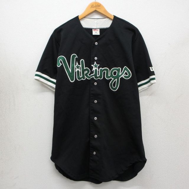 ウィルソン 90s 半袖ベースボールシャツ Vikings ブラック メンズXL相当 | 古着