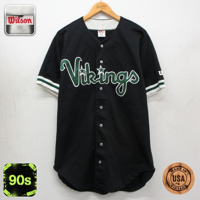 【20%OFF】ウィルソン 90s 半袖ベースボールシャツ Vikings ブラック メンズXL相当 | 古着