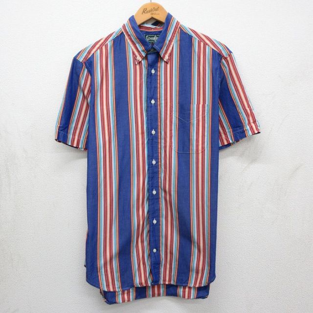 90s 半袖シャツ ストライプ ネイビー M | 古着