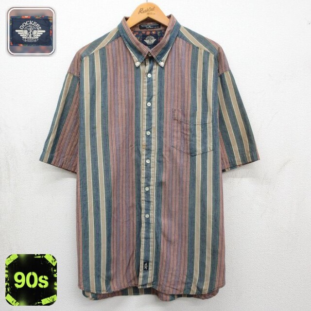 【20%OFF】ドッカーズ 90s 半袖シャツ ストライプ ベージュ メンズXL相当 | 古着