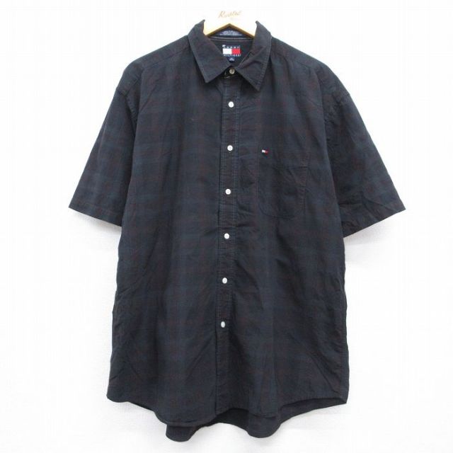 トミーヒルフィガー 90s 半袖シャツ ワンポイントロゴ ブラックチェック メンズXL相当 | 古着