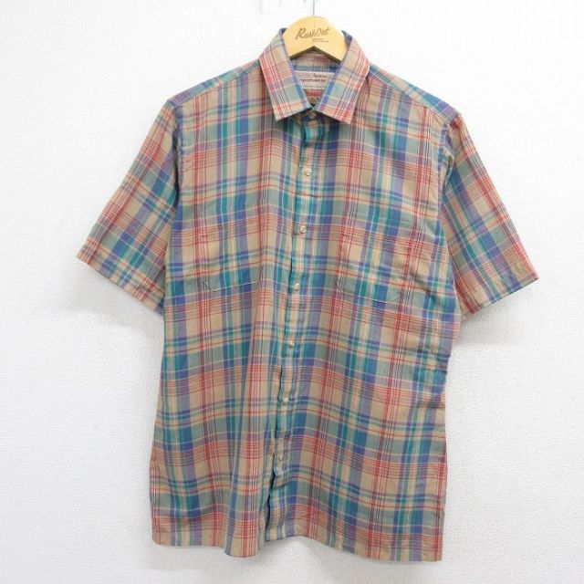 90s 半袖シャツ チェック ベージュ M | 古着