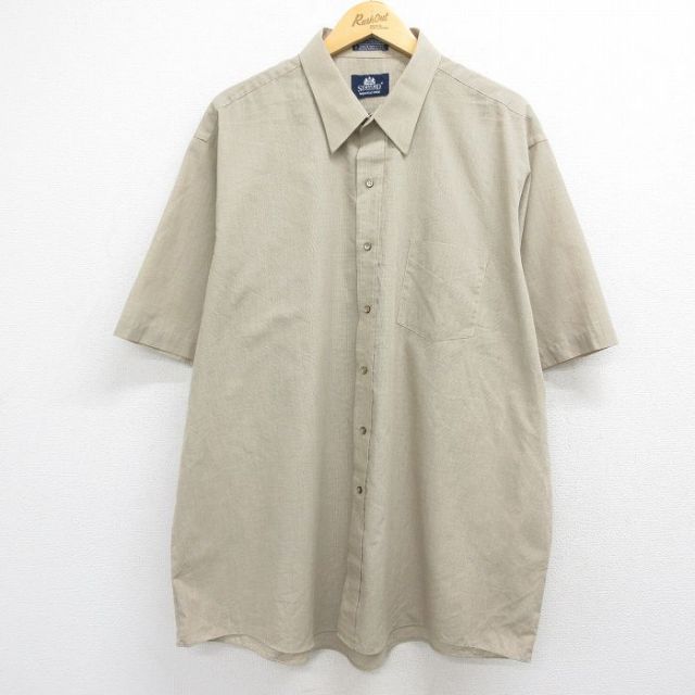 XL★古着 半袖 シャツ メンズ 大きいサイズ ロング丈 ベージュ他 26may09