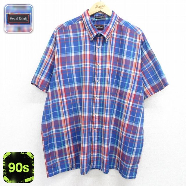 90s 半袖シャツ チェック ネイビー メンズXL相当 | 古着