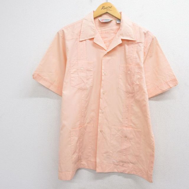 80s 半袖キューバシャツ オレンジ L | 古着