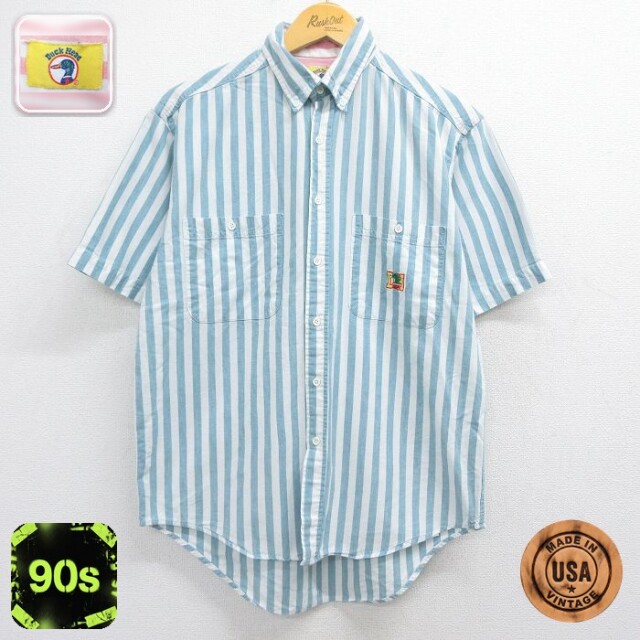 【20%OFF】ダックヘッド 90s 半袖シャツ ストライプ ライトブルー メンズL相当 | 古着