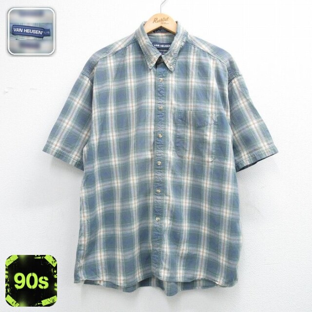 バンヒューセン 90s 半袖シャツ オンブレチェック グリーン メンズXL相当 | 古着