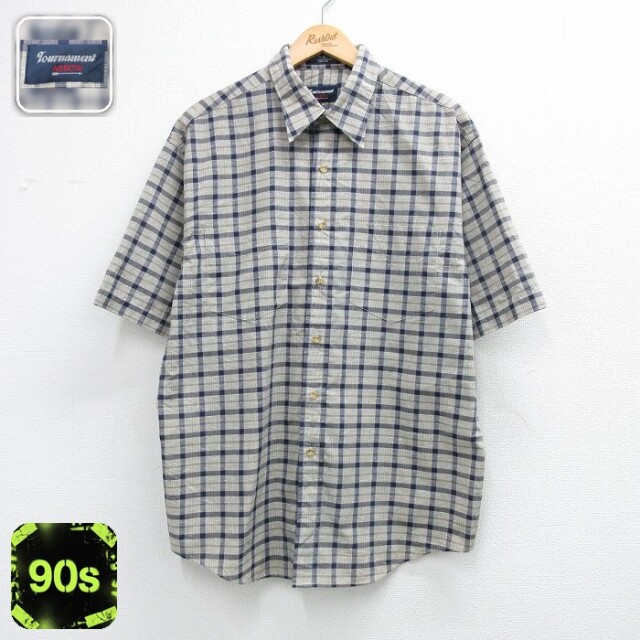 【20%OFF】アロー 90s 半袖シャツ ネイビーチェック メンズL相当 | 古着